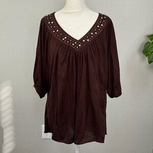 French Laundry Brown Rhinestone Blouse